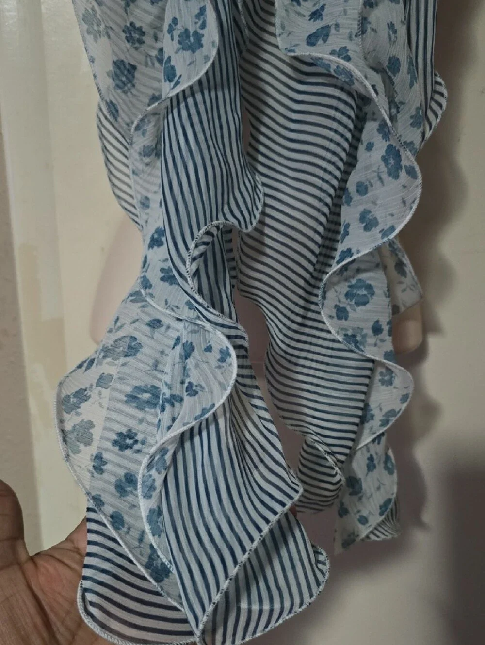 Blue Floral & Stripe Ruffle Scarf - Women's Accessory